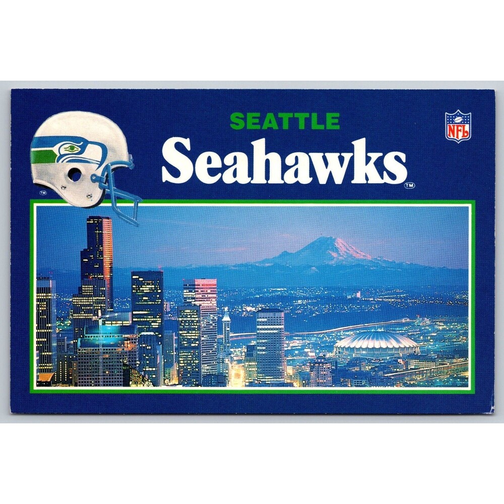 Vintage Seattle Seahawks Postcard Downtown Skyline Kingdome & Mount Rainier 4x6